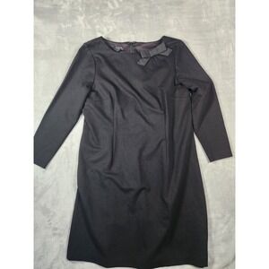 Talbots Black 3/4 Sleeves Back Zipper Sheath Dress‎ Womens Size 12 Bow Accent